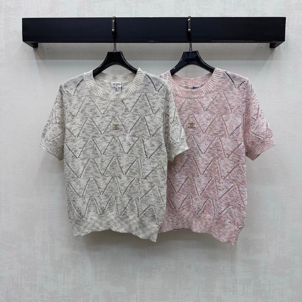 CC 2026 Wool Short-sleeved Knit Top With Metallic Logo 374878