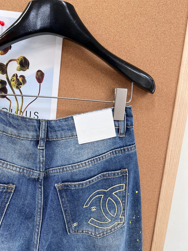 Chanel 2026 Jean Peinturé Effet Éclaboussures Coton Bleu 148270