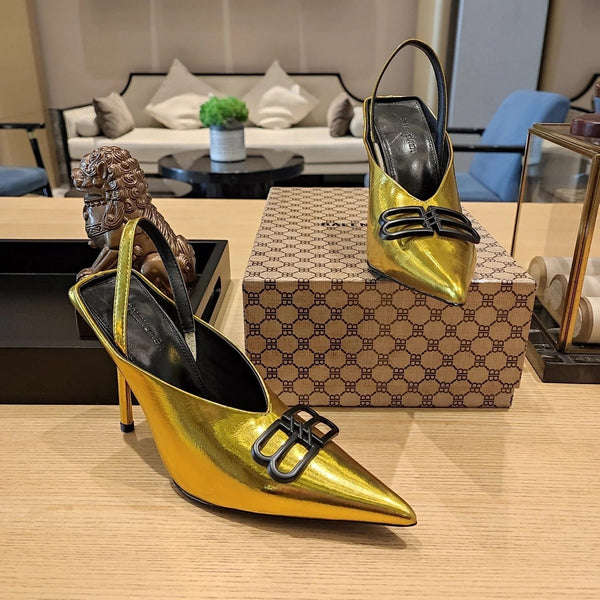 Balenciaga 26s High Heel 100 Gold Patent Leather 681203