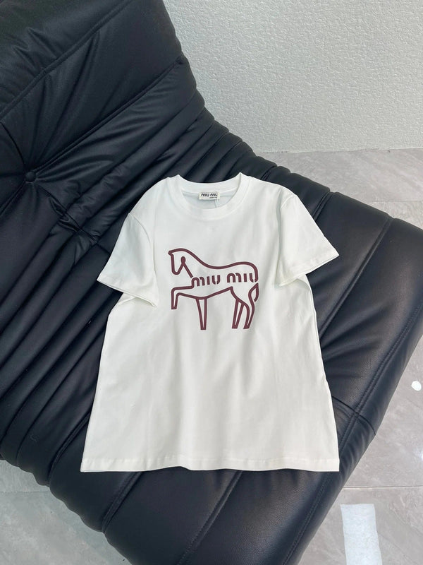 T-shirt Miumiu 2026 en coton à col rond et manches courtes avec logo 344319