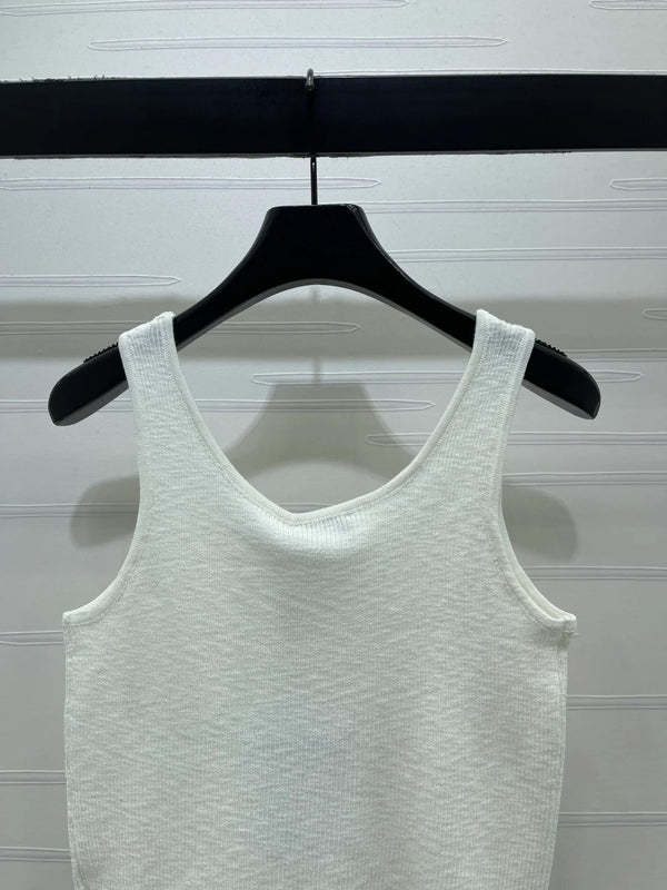 Chanel 2026 Gilet à poches en strass blanc Tencel Laine 257259