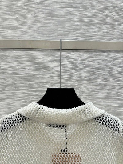 Miu 2026 Hollow-Out Collar Knitted Short-Sleeve Cardigan 341442