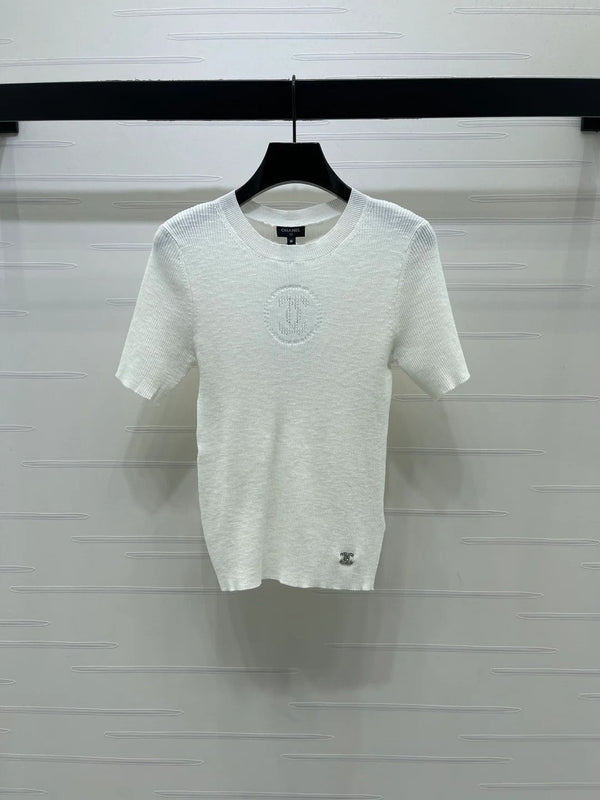 Chanel 2026 T-Shirt à manches courtes en cachemire et maille ras du cou Double C 363394