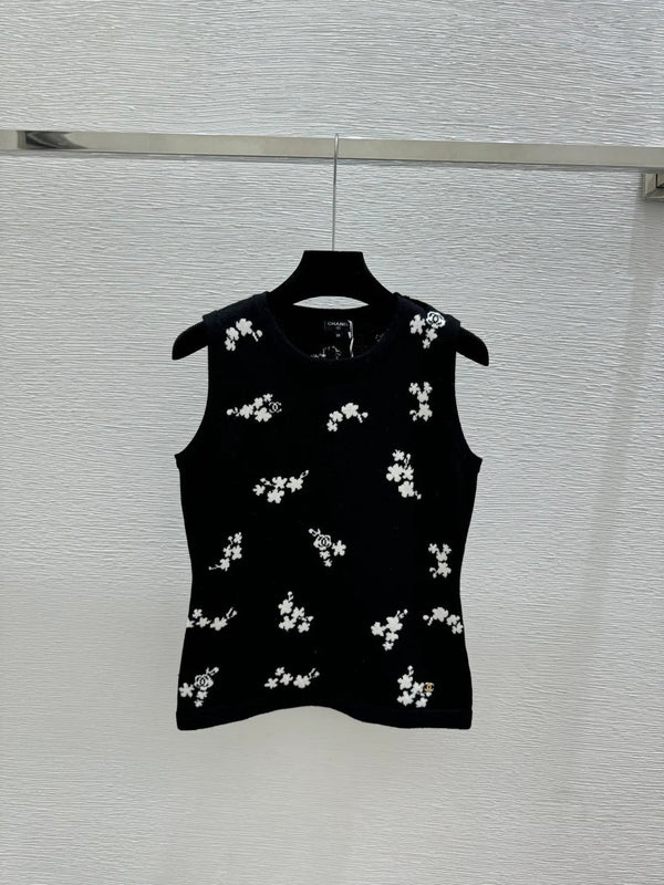 Chanel 2026 Gilet en tricot col rond fleuri Laine 363301