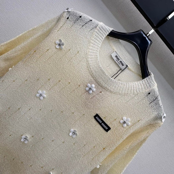 Miu 2026 Embroidered Short-Sleeve Knitwear Wool Polyester 374868