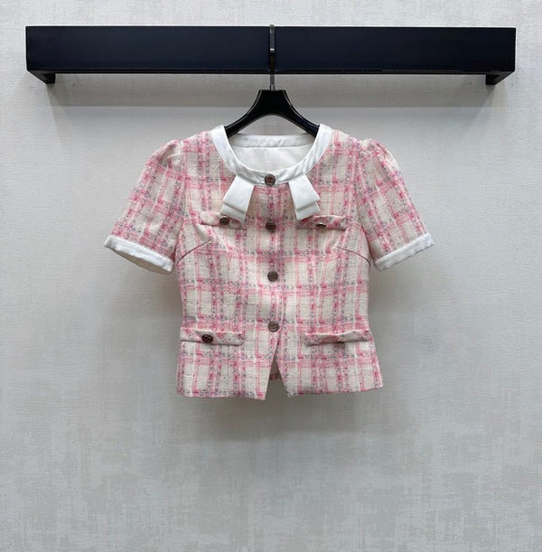 Chanel 2026 Plaid Set Pink White Polyester 314958