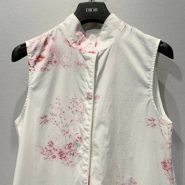 CD 2026 Painting Floral Sleeveless Dress White Pink Cotton 627252
