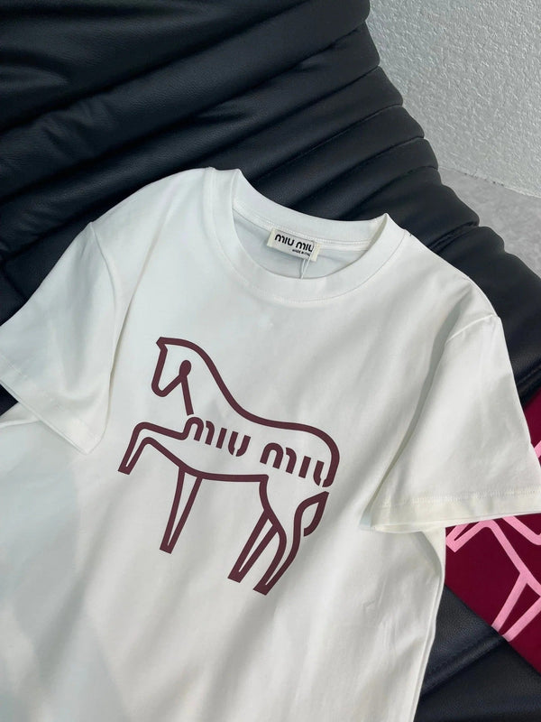 T-shirt Miumiu 2026 en coton à col rond et manches courtes avec logo 344319
