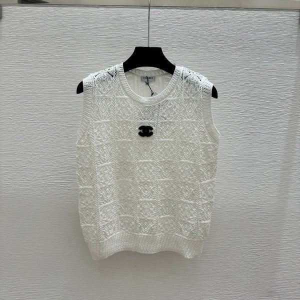 Chanel 2026 Gilet tricoté col rond ajouré Laine Polyester 170692