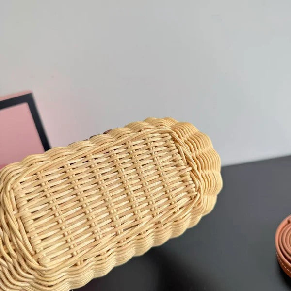 MIU MIU Wander Wicker Hobo Bag in Tan Raffia