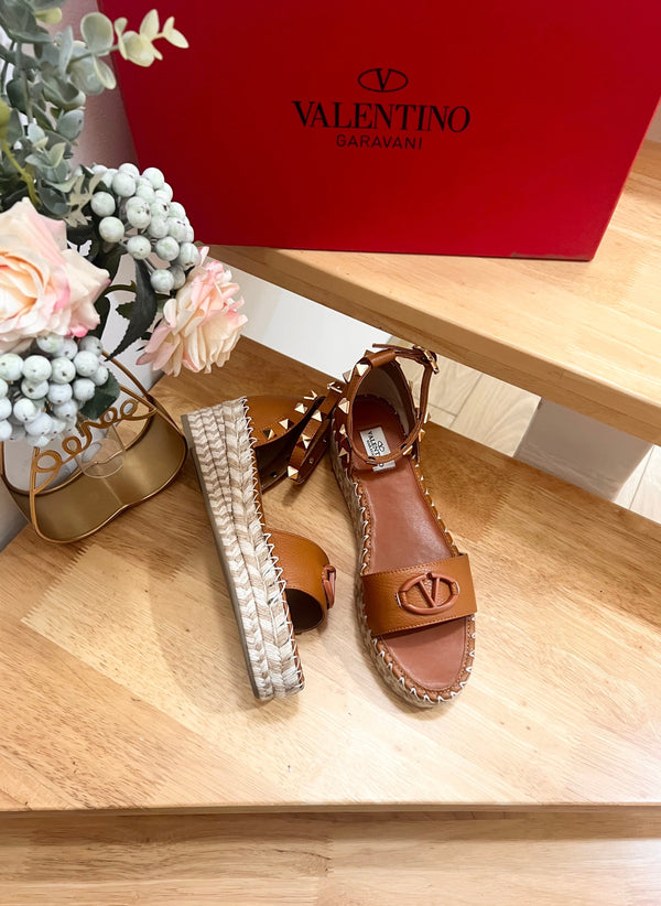 Valentino 25 Platform Sandal Brown Leather 240602