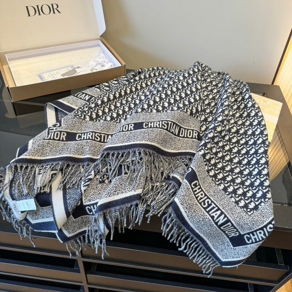 CD Jacquard Logo Scarf 140CM Dark Blue Wool Cashmere 293334