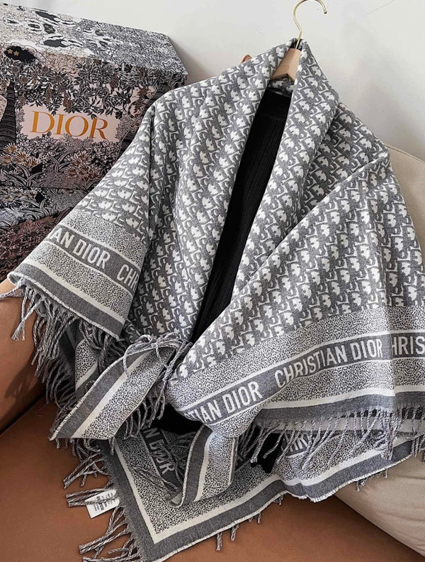 CD Jacquard Logo Scarf 140CM Gray Wool Cashmere 293335