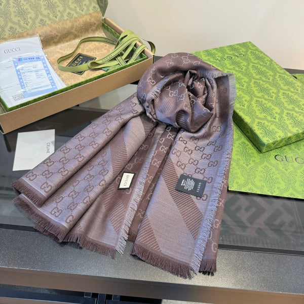 GG Scarf 140CM Taupe Twill Silk 293461