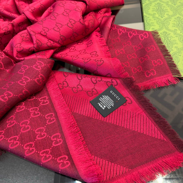 GG Scarf 140CM Red Twill Silk 293466