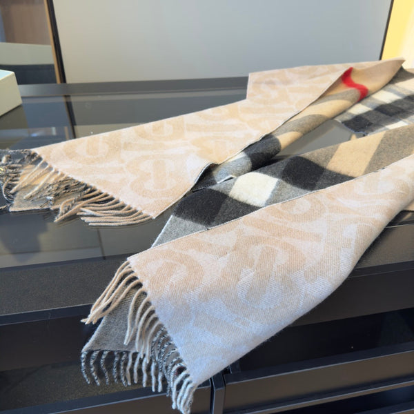 BBR Long Scarf 200CM Beige Black Cashmere 293421