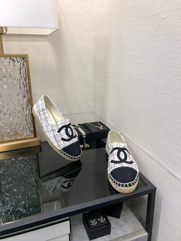 SCARPE BASSE IN TESSUTO TWEED NERO E BIANCO ESPADRILLE