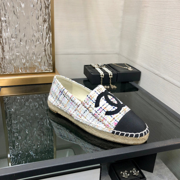 SCARPE BASSE IN TESSUTO TWEED NERO E BIANCO ESPADRILLE