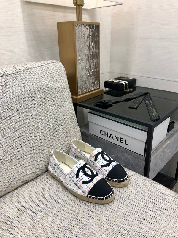 SCARPE BASSE IN TESSUTO TWEED NERO E BIANCO ESPADRILLE