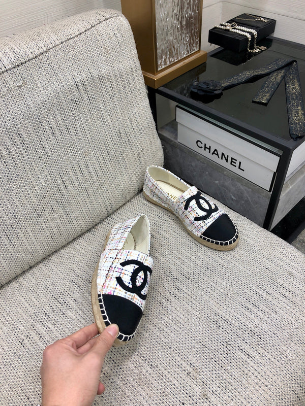 SCARPE BASSE IN TESSUTO TWEED NERO E BIANCO ESPADRILLE
