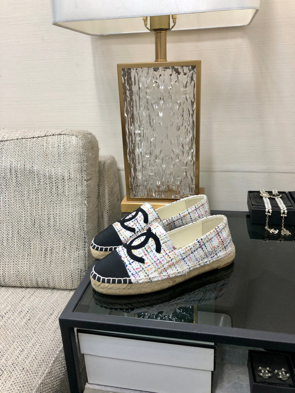 SCARPE BASSE IN TESSUTO TWEED NERO E BIANCO ESPADRILLE