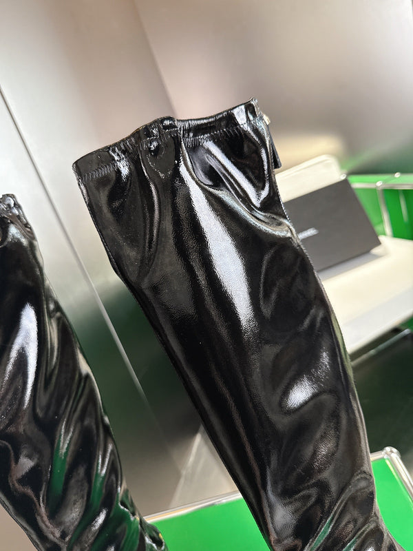 Chanel High-Top Boots Platform Heel 7cm Black Glossy Leather 507534