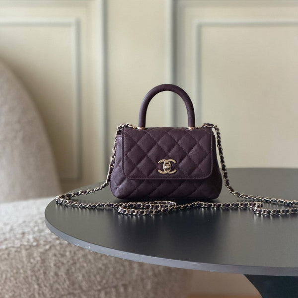 Sac Mini Rabat CC 26s 14,5 cm avec Poignée Supérieure en Cuir Caviar Bourgogne Foncé