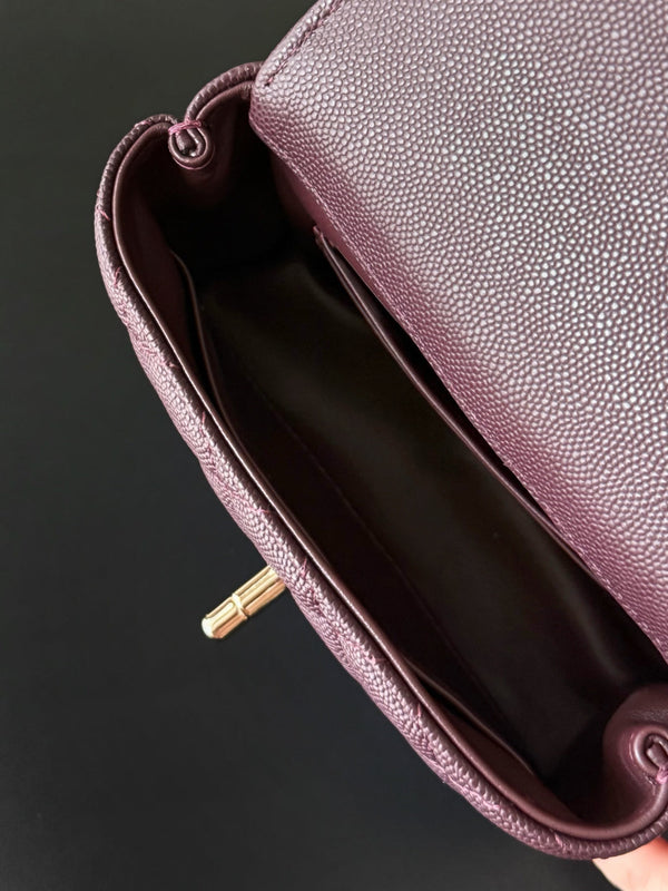 Sac Mini Rabat CC 26s 14,5 cm avec Poignée Supérieure en Cuir Caviar Bourgogne Foncé