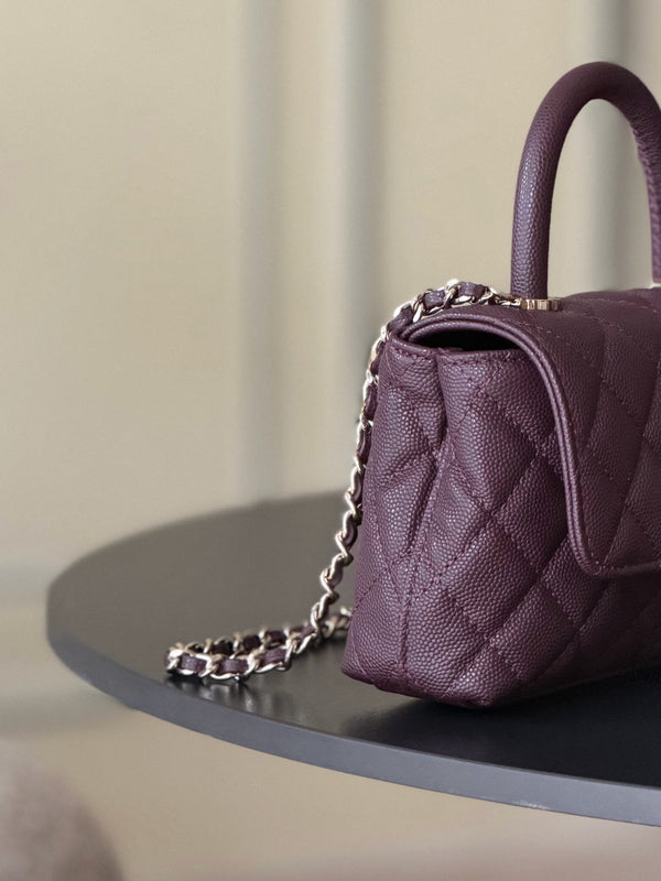 Sac Mini Rabat CC 26s 14,5 cm avec Poignée Supérieure en Cuir Caviar Bourgogne Foncé