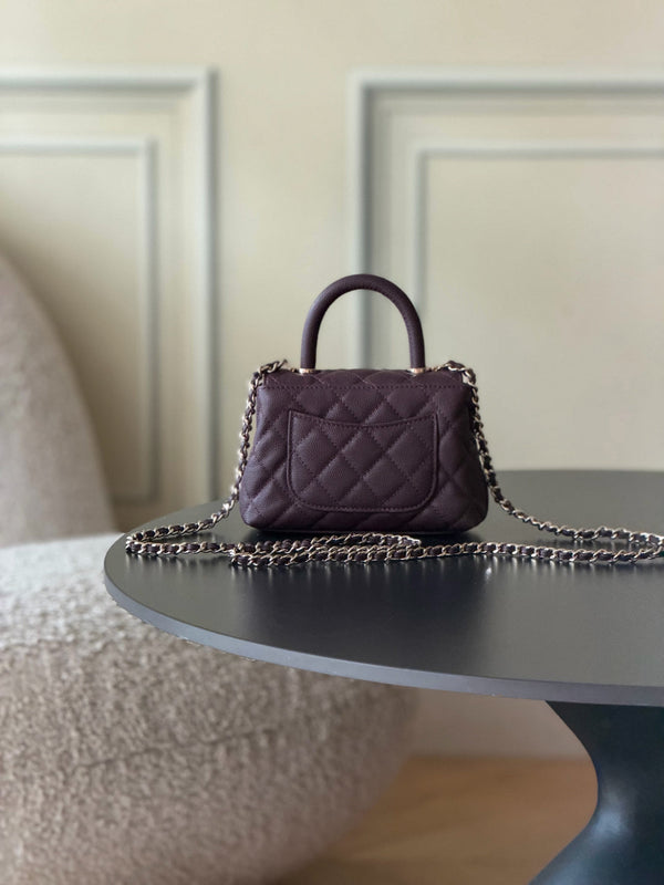 Sac Mini Rabat CC 26s 14,5 cm avec Poignée Supérieure en Cuir Caviar Bourgogne Foncé