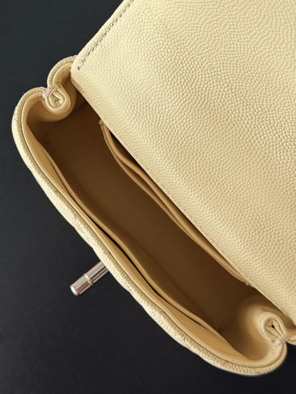 CC 26s Mini Flap Bag 14.5cm with Top Handle Light Yellow Caviar Leather