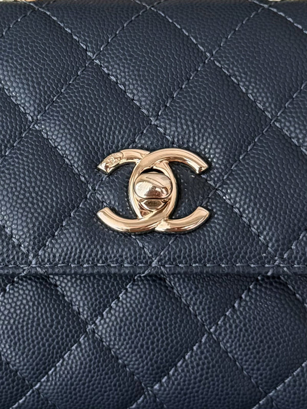 CC 26s Mini Flap Bag 14.5cm with Top Handle Dark Blue Caviar Leather