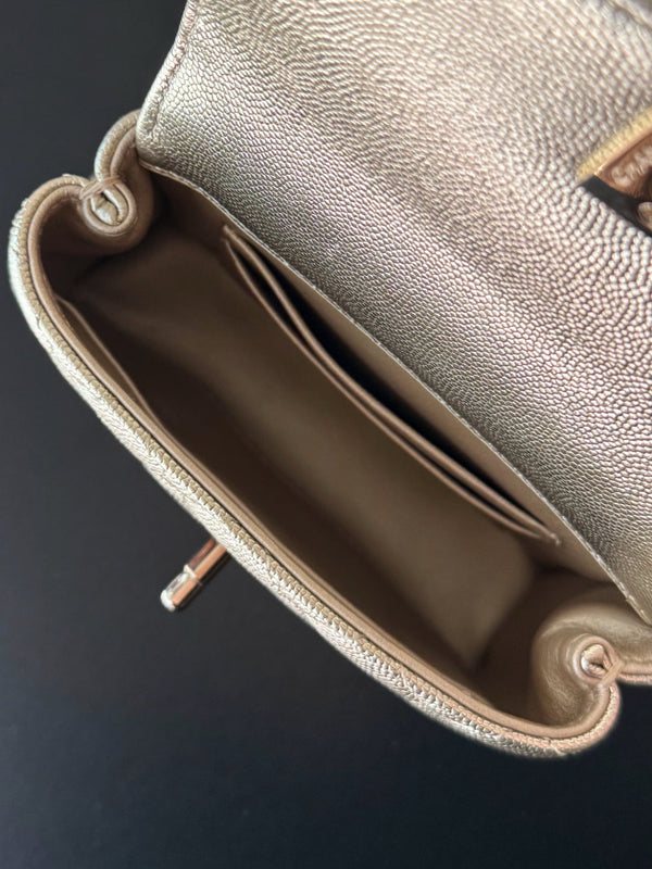 CC 26s Mini Flap Bag 14.5cm with Top Handle Sliver Caviar Leather
