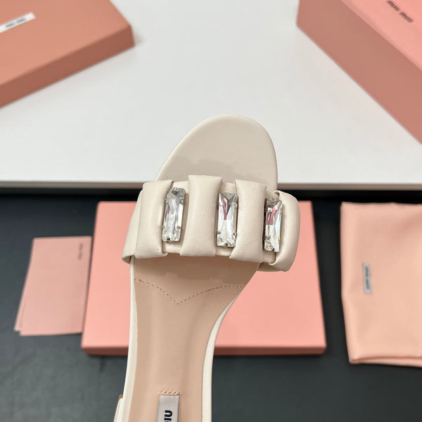 Miu 10mm Slipper with diamonds beige leather 223451