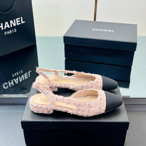 CC Slingback 2.5cm Light Pink Black Fabric Tweed