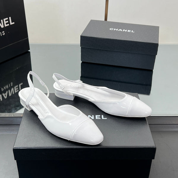 CC Slingback 2.5cm White Glossy Leather