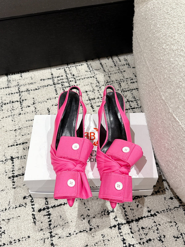 KNIFE CHEMISE 45MM SLINGBACK IN PUNCH PINK COTTON AND CALFSKIN