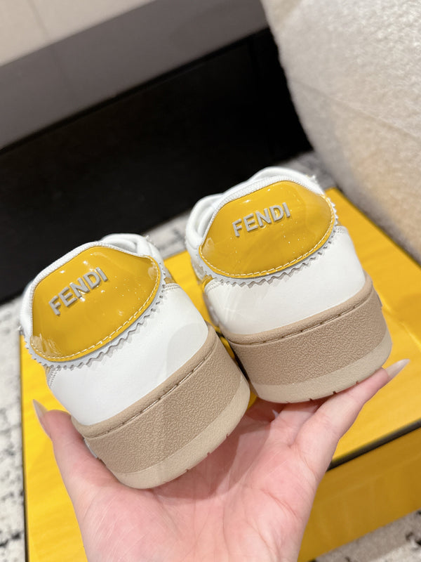Fendi Match Trainers White Yellow Leather 679605