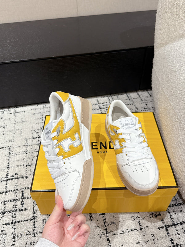 Fendi Match Trainers White Yellow Leather 679605