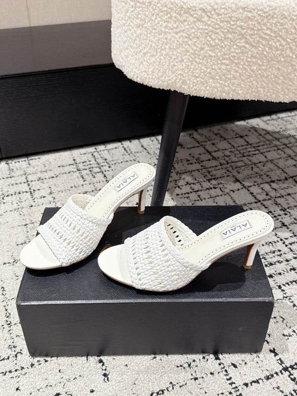 ALAIA Muller high-heeled white woven leather