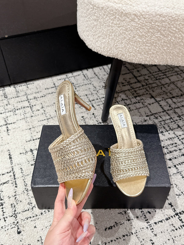 ALAIA Muller high-heeled metallic gold woven leather