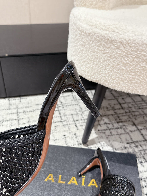 ALAIA Muller high-heeled black woven leather