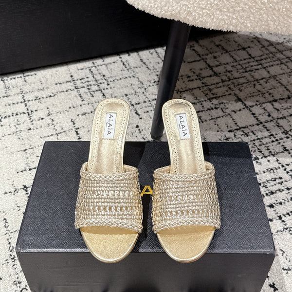 ALAIA Muller high-heeled metallic gold woven leather