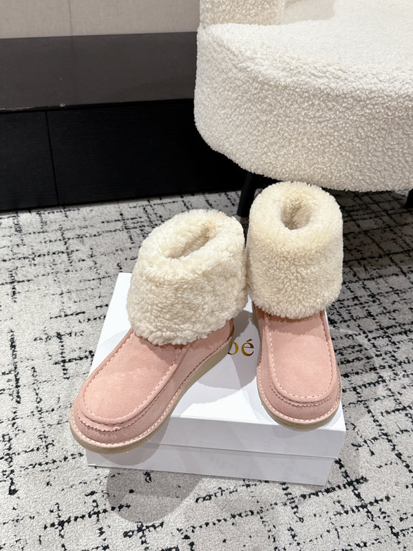 Chloe Snow Boots Light Pink Suede Wool 514333