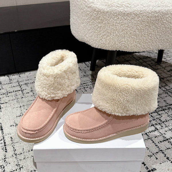 Chloe Snow Boots Light Pink Suede Wool 514333
