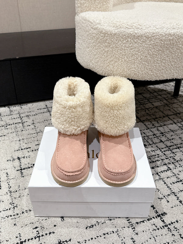 Chloe Snow Boots Light Pink Suede Wool 514333