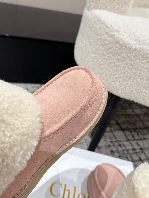 Chloe Snow Boots Light Pink Suede Wool 514333