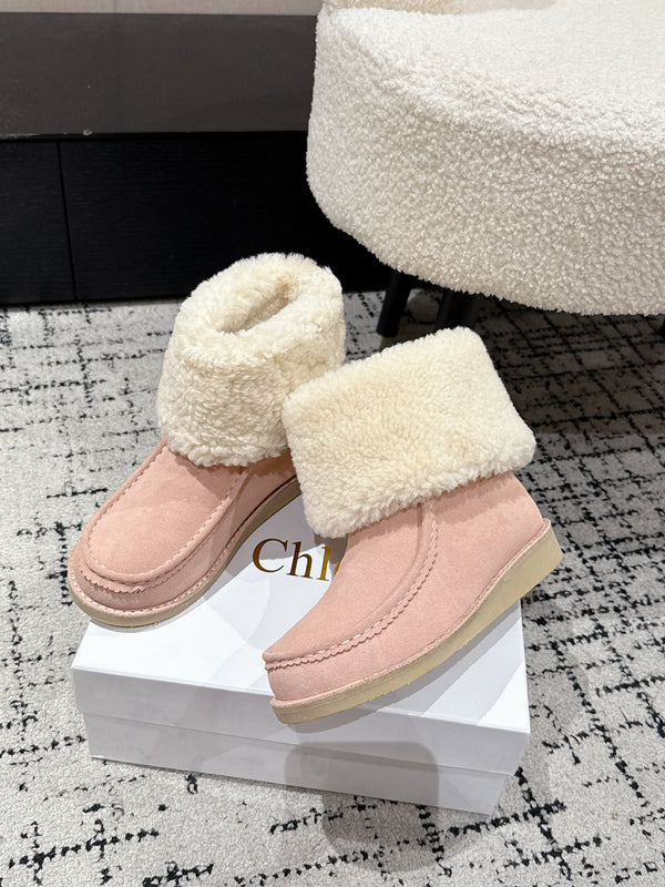 Chloe Snow Boots Light Pink Suede Wool 514333