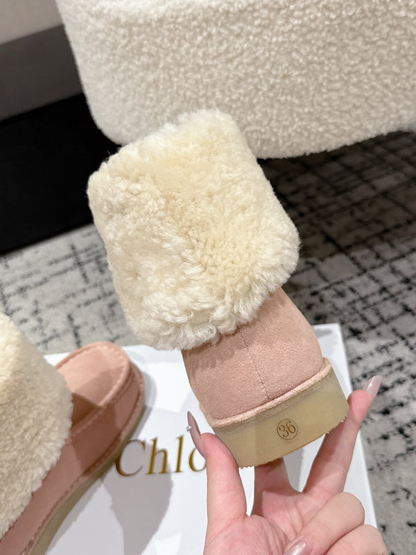 Chloe Snow Boots Light Pink Suede Wool 514333