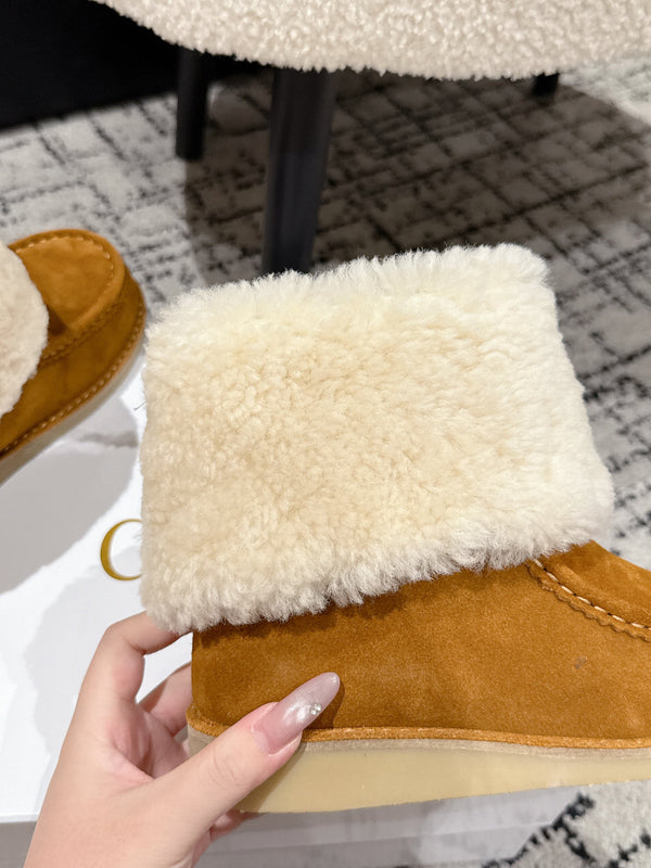 Chloe Snow Boots Tan Cream Suede Wool 514334